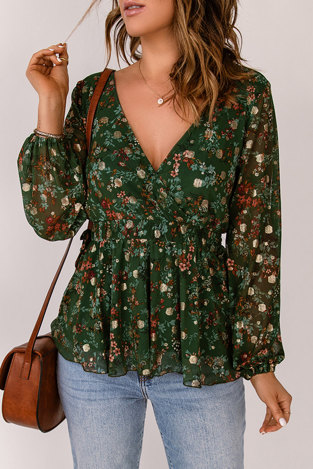 Hello Lover Cream Floral Embroidered Surplice Peplum Top