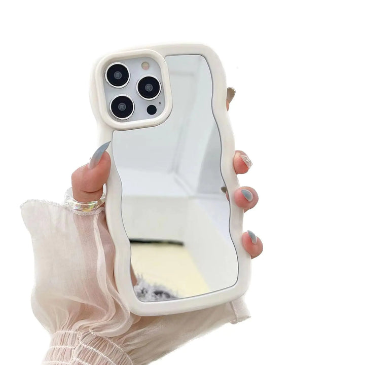 Mirror iPhone 16 Pro Case - Wavy Frame, Soft Silicone, Shockproof, Beige